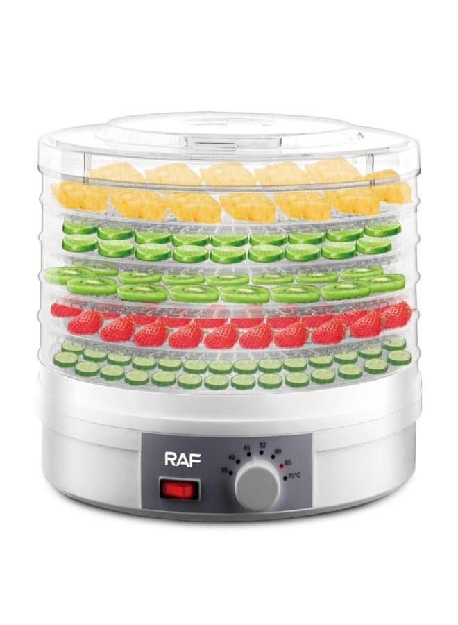 RAF R.6800 Food Dehydrator 5 Tier 350W Electric Fruit Drying Machine With Fast Drying Technology Adjustable Thermostat Transparent Stackable Trays Perfect For Fruits Vegetables Herbs Meat Fish And Pet Food
