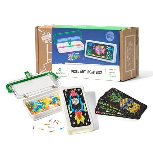 KiwiCo Pixel Art Kit for Kids 5-8 Years Old | DIY Arts & Crafts Lightbox with Reusable Templates, Illuminated Designs & 20+ Pixel Art Creations | Travel-Friendly Gift for Boys & Girls