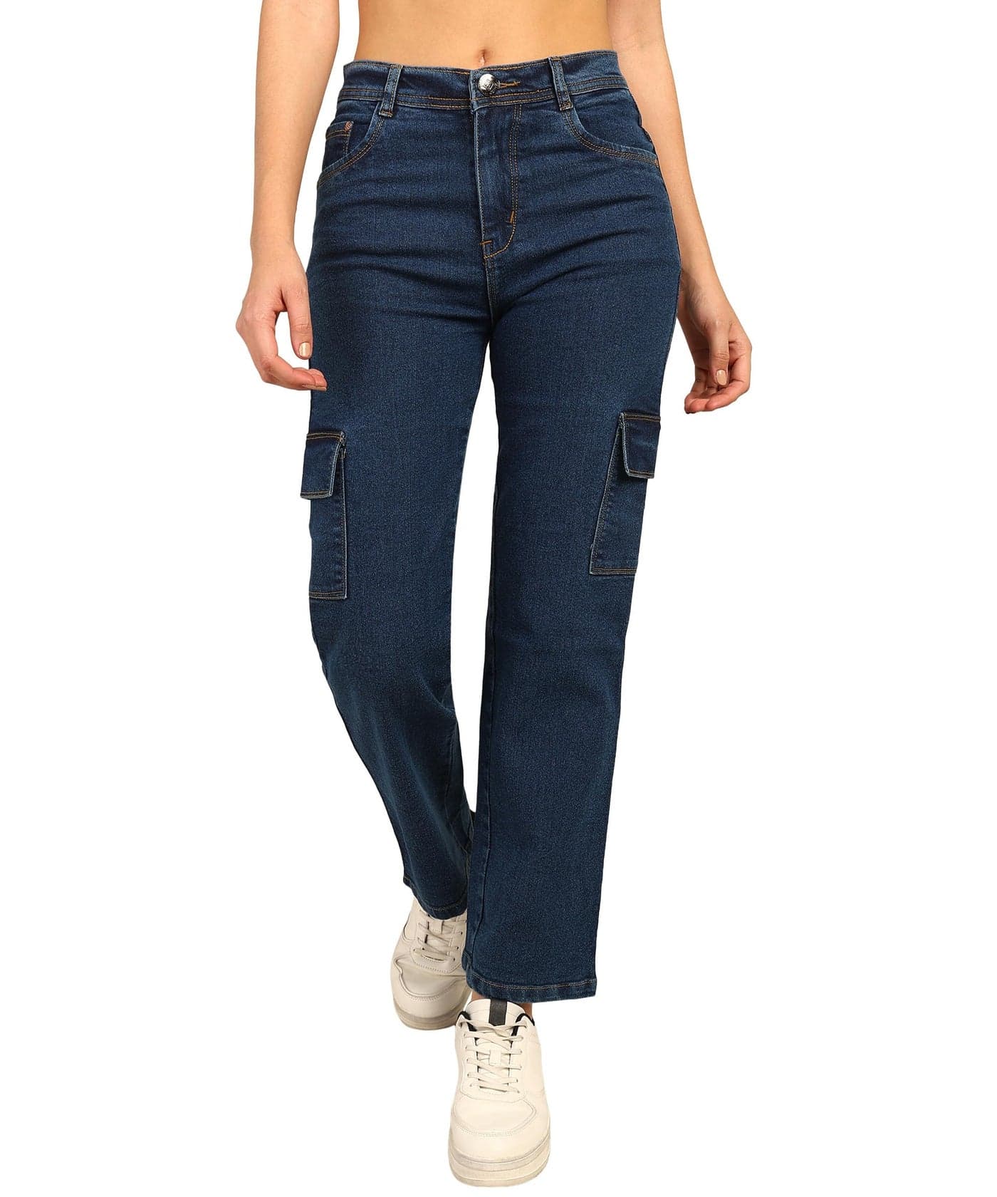 Nifty Women's Denim Boyfriend Fit Cargo Jeans (Jean_1450_BLU_30_Blue_30)