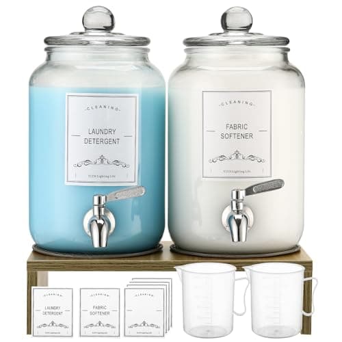2-Pack Glass Laundry Detergent Dispenser with Stand, 106oz Leak-Proof Glass Fabric Softener Dispenser- Laundry Soap Dispenser-Reusable Container for Kitchen & Bathroom Storage