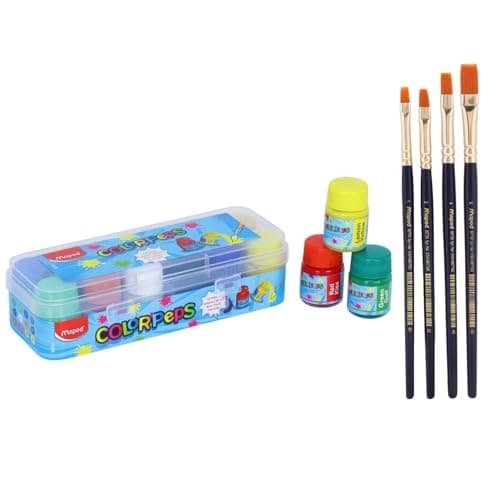 Maped Painting Kit -12 Shades Poster Colours +4 Wooden Handle Brushes-Flat|Soft & Smooth Textured Poster Colours|Vibrant & Rich Shades makespainting Realistic|Soft Movement Bristles|Safe&Non-Toxic