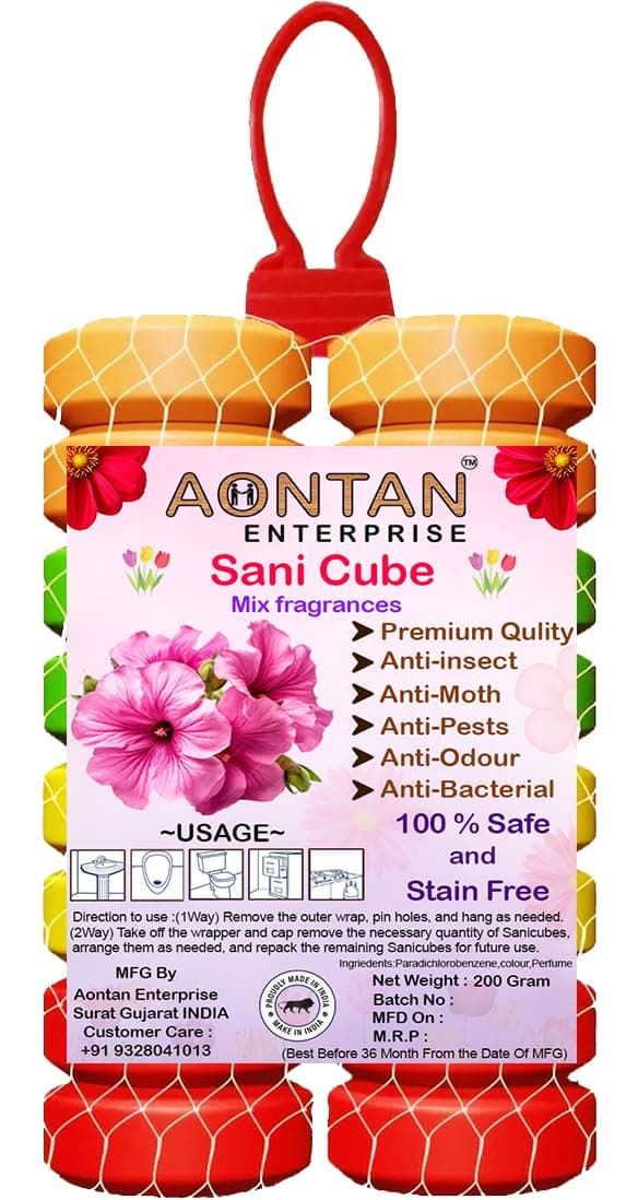 AONTAN Enterprise Sani Cube for Bathroom, Toilet & Wardrobe | Air Freshener with Mix Fragrances | Anti-Insect, Anti-Moth, Anti-Odour | 200g Pack of 1