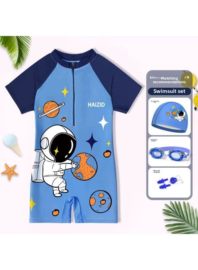 Children's Swimsuit Swimming Suit Boys And Girls Ins Small Medium And Big Children Sun Protection Professional Training One-piece Swimsuit Wholesale-Color:Astronaut Five-piece Set-