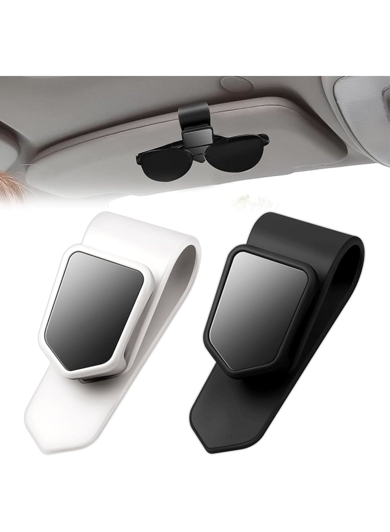 Car Sunglasses Holders for Visor – Secure Car Glasses Holder Compatible with Various Sunglass Sizes, Easy Installation, Durable, Anti-Slip Design for Car Sun Visors (Set of 2,Black and White)