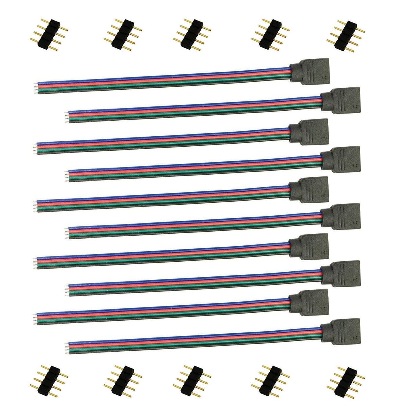 TronicsPros RGB LED Strip Connector 4 Pin LED Tape Connector Controller Cable Rope Light Jumper 4pin Female Wire for SMD 5050 3528 2835 RGB Light 15cm 6in 10pcs
