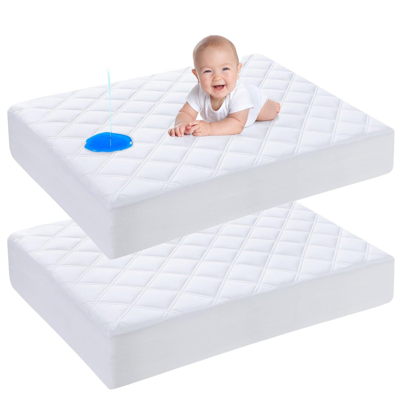 Yoofoss Waterproof Pack and Play Mattress Protector 2 Pack Quilted Pack and Play Mattress Pad Cover Ultra Soft and Breathable PlaypenPlayard Mattress Sheet for Standard Pack n Play Size 39x27