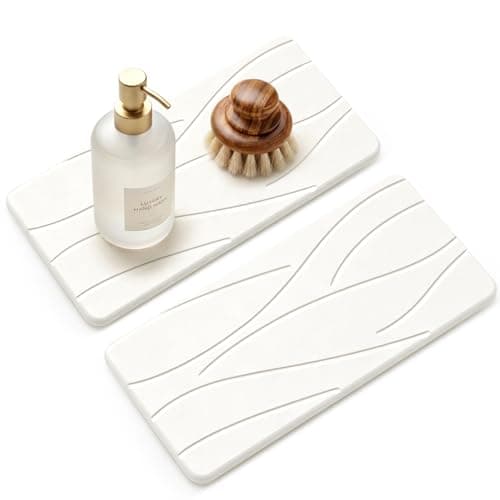 2Pcs Water Absorbing Stone Drying Tray for Bathroom Sink Counter Decor Kitchen Soap Dish Dispenser Trays Sponge Holder White Bathroom Vanity Tray Fast Quick Diatomite Stone Drying Mat for Kitchen Sink