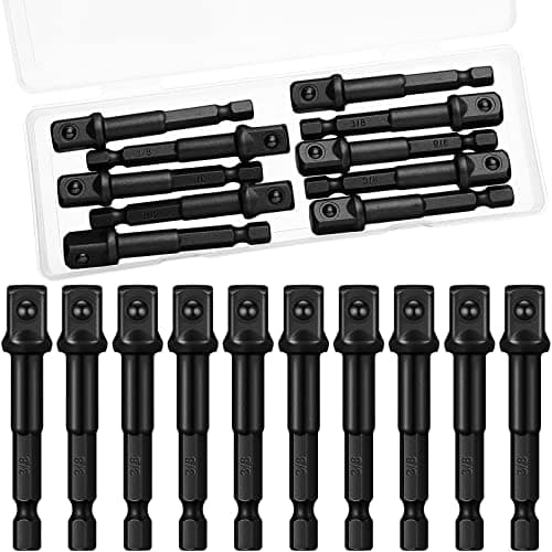 Impact Adapter Square Socket for Drills Extension Driver Bits Hex Impact Socket Adapter for Automotive DIY(3/8 Inch Square Tip,Black)