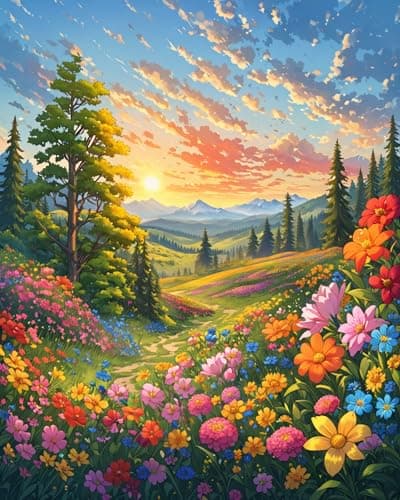 ldazao Landscape Adult Paint By Number Kits Paint By Numbers FlowersFlower Paint By Numbers Kit for Adults DIY Canvas Oil Painting Paint By Number for Gift Home Wall Decor 16x20 Inch