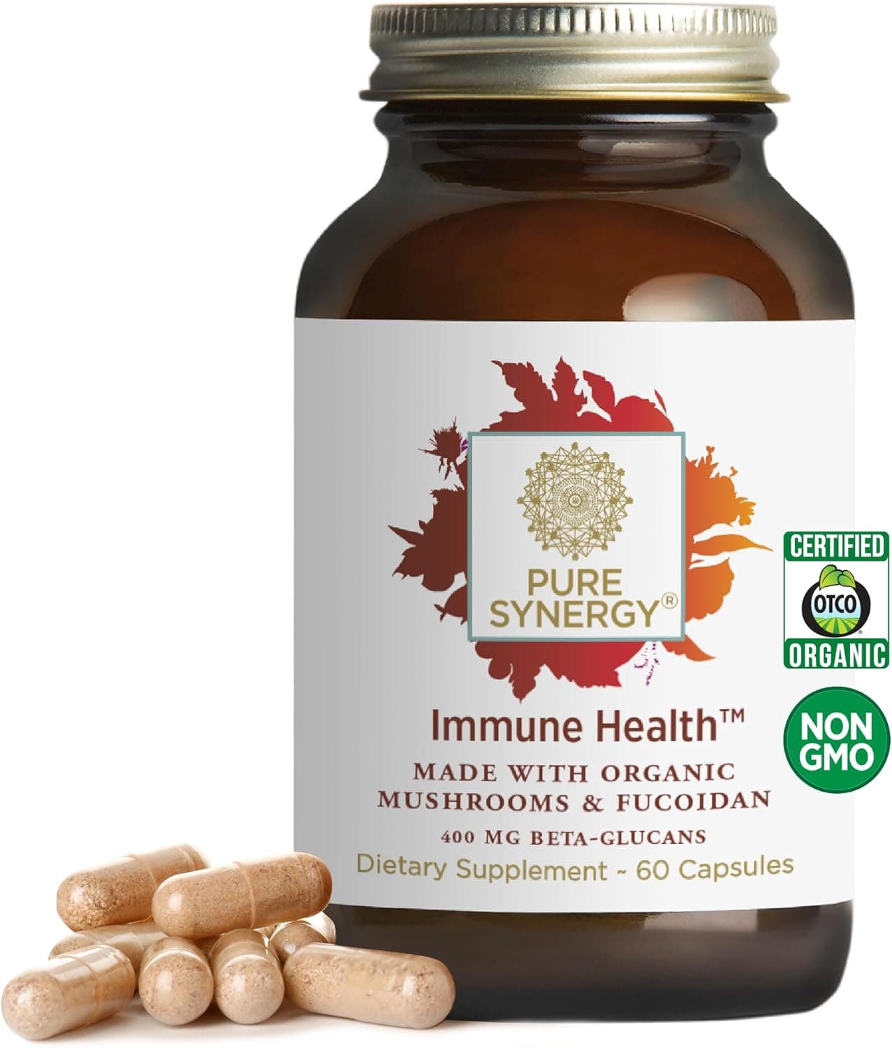 PURE SYNERGY Immune Health Immune Support Mushroom Supplement Astragalus and BetaGlucan Extracts with Organic Functional Mushroom Extracts for YearRound Support 60 Capsules