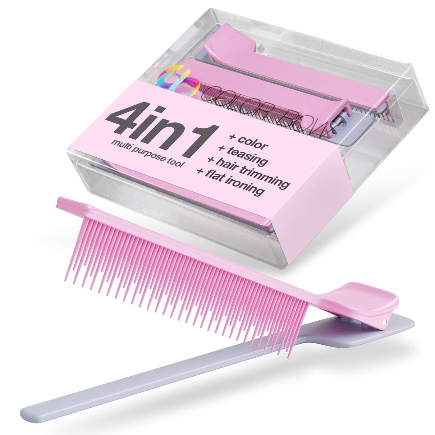 COLORBOW Teasing Clip Comb 5 Pack Hair Coloring Styling Tools for Highlights Balayage Ombr Trimming Cutting Flat Iron Guide Straightener Straightening Comb Pink Gray