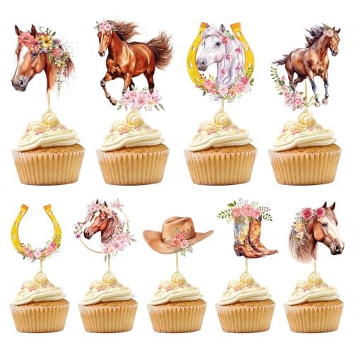 Rngmsi Horse Birthday Party Decorations for Girls 36PCS Horse Cupcake Toppers Decor Supplies Cowgirl Baby Shower Western Farm Party Decor