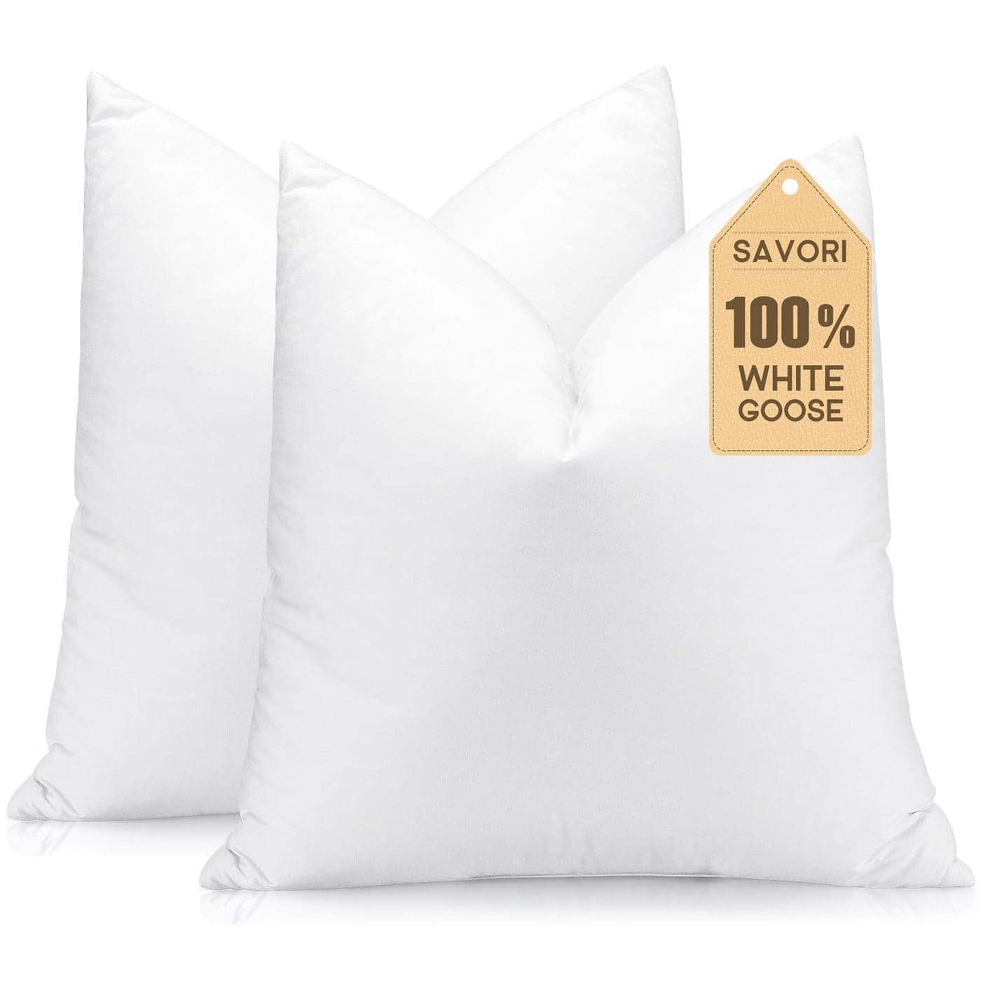 SAVORI Set of 2 Down and Feather Throw Pillow Inserts 26x26 Soft Fluffy Pillow Inserts with 100 DownProof Cotton Cover Decorative Square Cushion Inner for Sofa Couch BedWhite