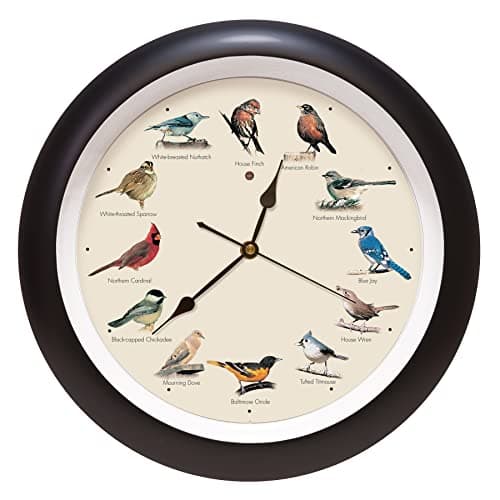Mark Feldstein and Associates Original Singing Bird Wall Clock 13 Inch Black