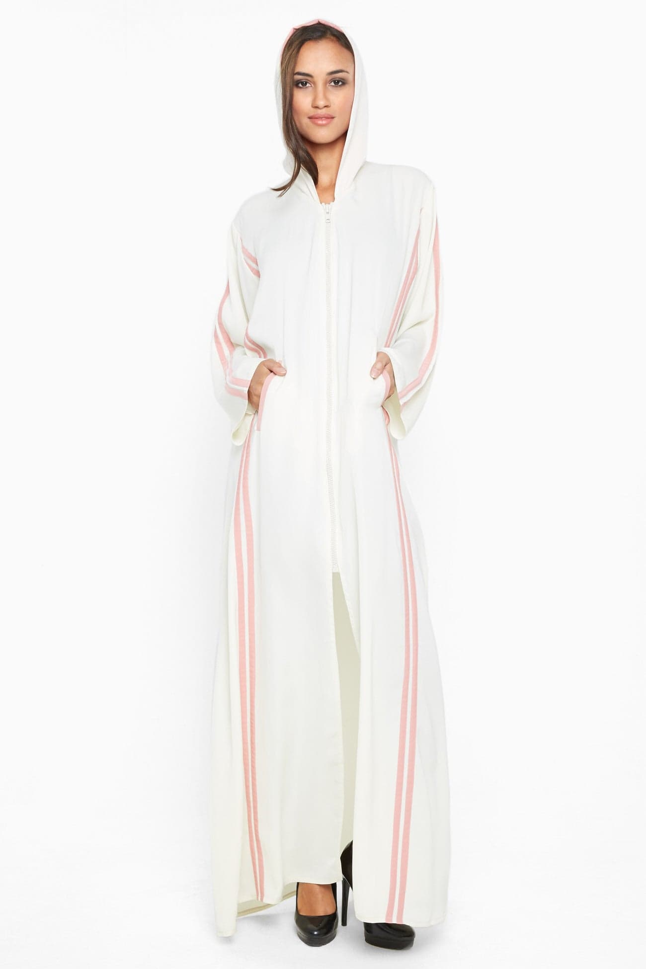 A casual sporty abaya with a hood and zipped closure -AJ588A