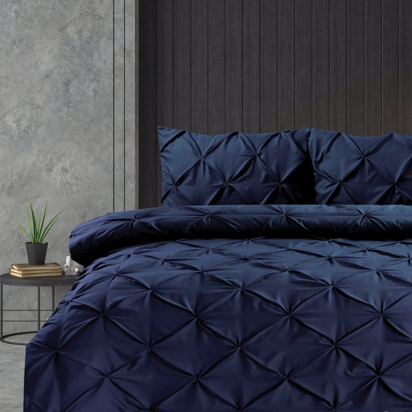 Linen Home Pintuck Super King Duvet Set Navy Pinch Pleat Soft Microfibre SuperKing Bed Quilt Cover with 2 Pillowcases Easy Care Wrinkle Free Bedding Set of 3 Pcs Navy Super King Duvet Cover Set