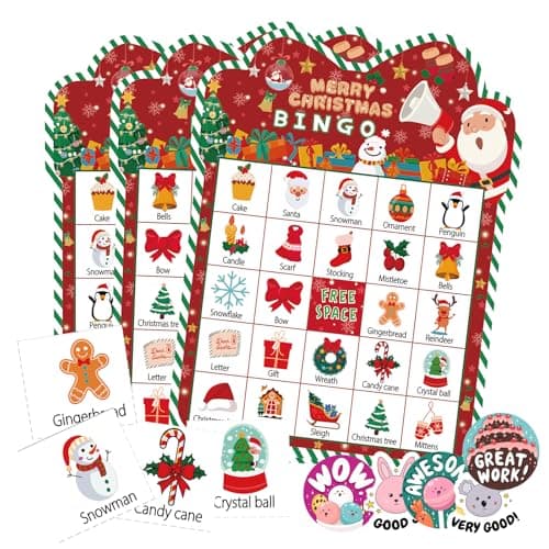 Christmas Bingo Game 24 Players Christmas Bingo CardsChristmas Party Game for Classroom Activities School Carnivals Office Events Family Nightsand Holiday Entertainment Christmas Party Supplies