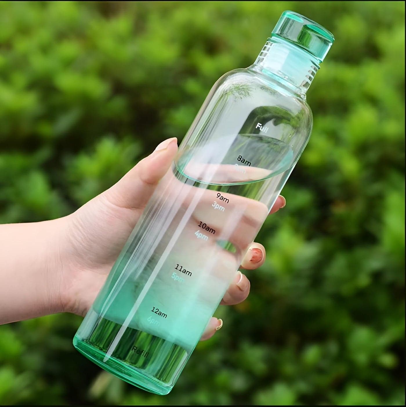 JIGSHTIAL Borosilicate Glass Water Bottles, H2O Glass Fridge Water Bottle with Cap, Leak proof & Airtight Lid, Water Bottle for Office, School, College - 500ml Bottles with Time Marker, Bottle 500ml