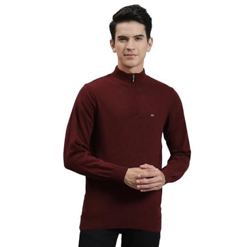 Monte Carlo Mens Maroon Solid Stand Collar Sweater (1240125HZ-1620-44)