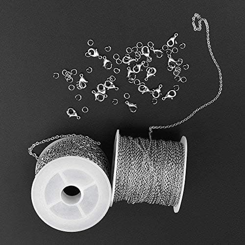 DIY Crafts Pack of 8 Sets, Lobster Clasps, Jump Ring, Silver Stainless Steel Link Cable Chain, Lobster Clasps Example Pack of 1 Sets, Included 16 Feet ((Pack of 8 Sets, Lobster Clasps, Jump Ring)