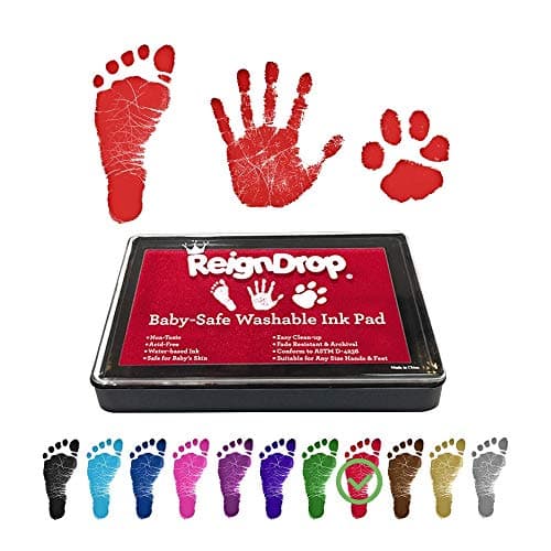ReignDrop Ink Pad For Baby Footprint Handprint Creates Impressive Long Lasting Keepsake Stamp for Infant Kids Smudge Proof Easy to Wipe Off Skin Safe Gentle Acid FreeRed