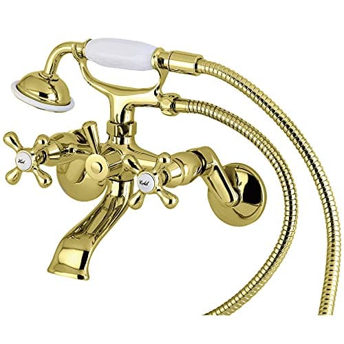 Kingston Brass KS266PB Kingston Wall Mount Clawfoot Tub Faucet with Hand Shower, Polished Brass