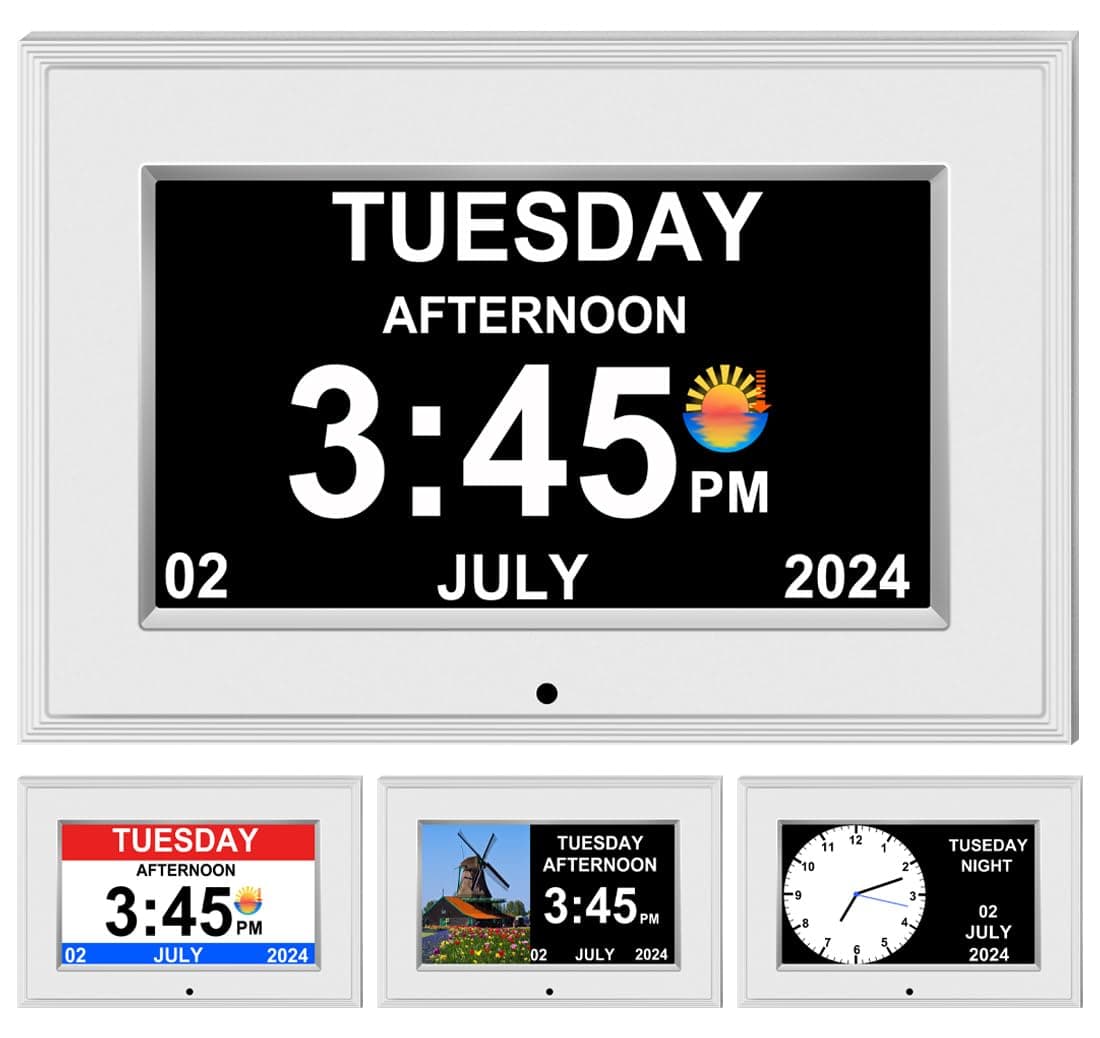 CAZOKASI Clock With Day And Date For Elderly Calendar Digital Alarm Options Level 5 Auto Dimmable DisplayExtra Large Impaired VisionNo Power adapter