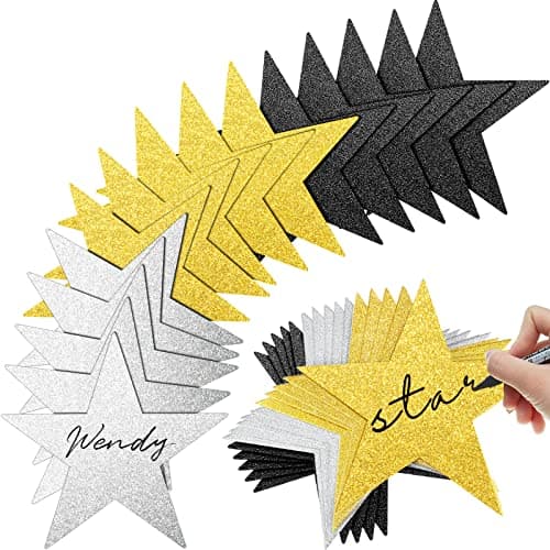 Gejoy 80 Pieces Glitter Stars Cutouts Gold Stars Decoration Double Printed Paper Star for Movie Night Bulletin Board Decoration Classroom Wall Graduation Party Decorations 6 Inches Gold Silver Black