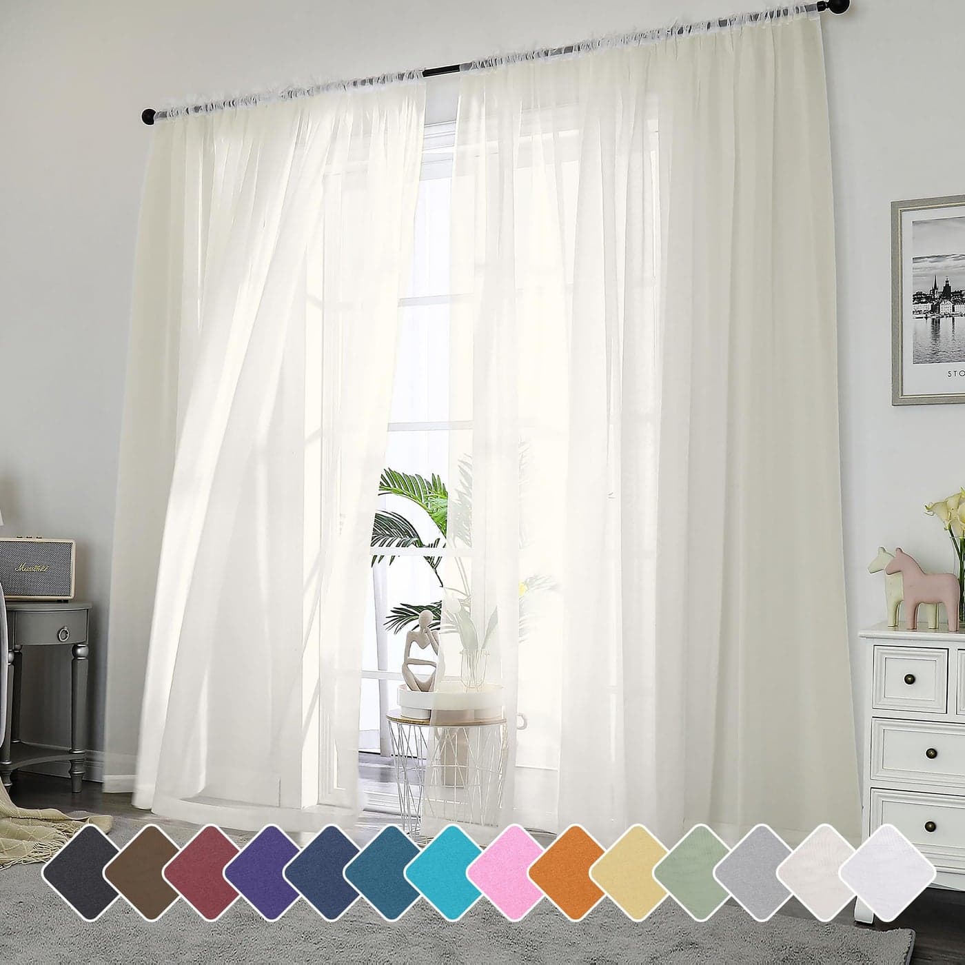 Chyhomenyc Ivory Sheer Curtains 96 Inch Length 2 Panels Set Elegant Light Filtering Voile Window Treatment Drapes for Living Room Bedroom 42W x 96L Inches Set of 2 Ivory
