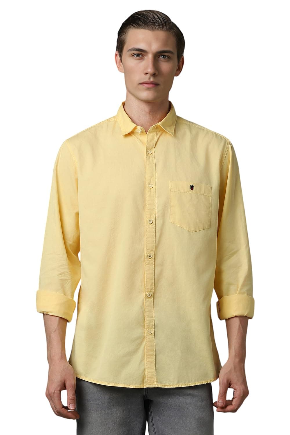 Louis Philippe Men's Cotton Slim Fit Shirt (Lrsfnslps32605_Yellow,42