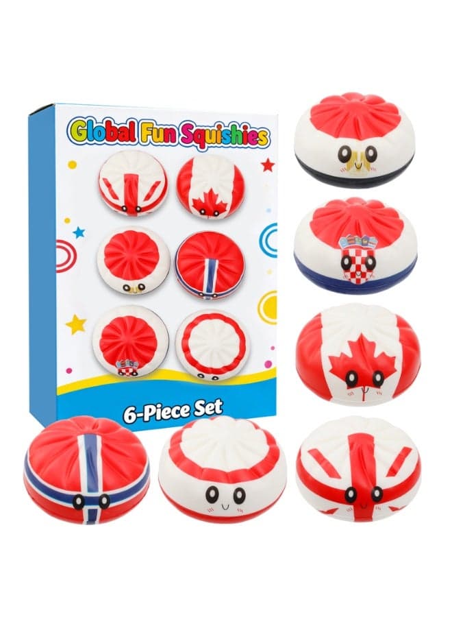 World Cup Themed Squishy Toys 6-Pack - Canada Norway Poland Switzerland Croatia Japan Flag Slow Rising Stress Relief Balls, Cute Kawaii Squeeze Toys for Kids & Adults, Sports Party Favors & Birthday Gifts