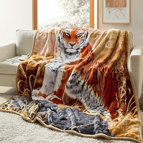 Nestl Korean Mink Blanket King Size - 12 Lbs Velvet Fleece Korean Blanket - 2 Ply Warm & Thick Winter Blanket - Wrinkle & Fade Resistant - 87 x 94 Inches (Tiger)
