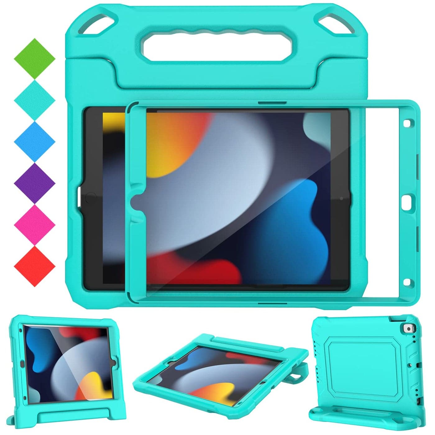SUPLIK Kids Case for iPad 9th8th7th Generation 102 inch 202120202019 Built with Screen Protector Durable Shockproof Handle Stand Case for Apple iPad Gen 987 Cyan