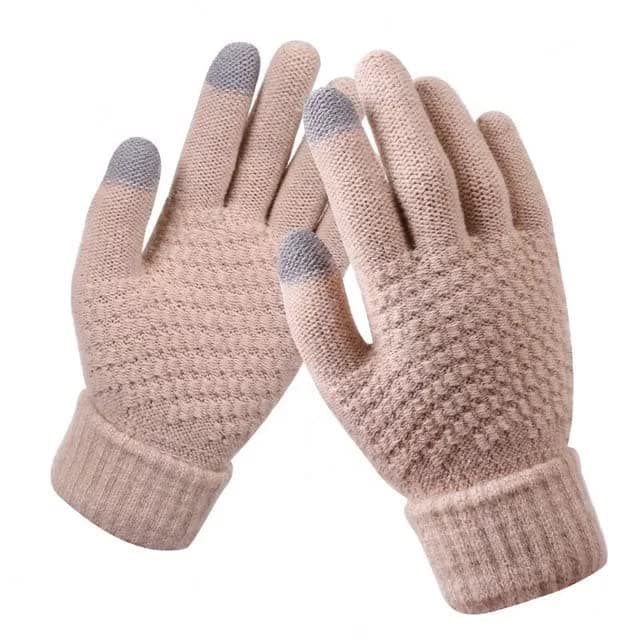 Krystle Winter Touchscreen Gloves for Women, 1 Pairs Women's Warm Driving Gloves Thermal Knit Soft Fleece Lined Texting Gloves_Pack Of 01(Free Size,Beige)