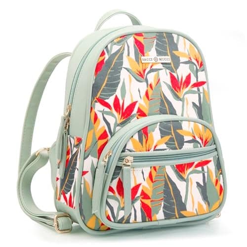 SACCI MUCCI Women's Stylish Mini Backpack for Girls | Women's Fashion Backpack - Exotic Jungle (Mint Green)