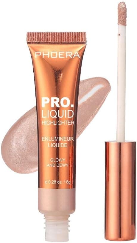 PHOERA Pro Glow Liquid Highlighter Wand Dewy Face Body Shimmer Makeup LongLasting Lightweight Illuminating Highlighter Buildable Vegan 4 Shades 303 Soft Pink