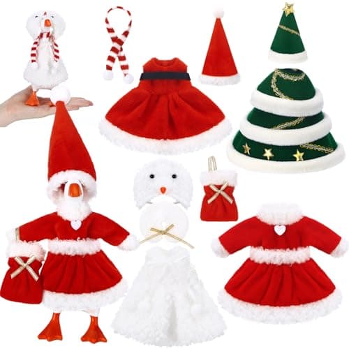 Shinylin 4 Set Christmas 7 Inch Desk Goose Outfits Gift Snowman Santa Christmas Tree Mini Porch Goose Costumes Mini Porch Geese Outfits Cute and Funny Geese Clothes for Magnetic Figurines