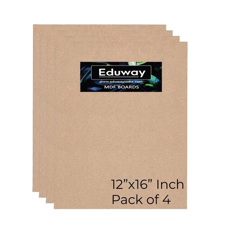 Eduway A3 12x16 Inch MDF Board Wood Sheet for Mandala Lippan Resin Art Craft 4mm Thick Pack of 4 Premium Cardboard Material for Artists Art and Craft Students Hard Cutout in Small and Large Sizes 30x40 cms