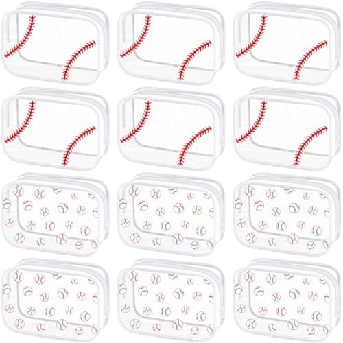Kacctyen 12 Pcs Baseball Clear Makeup Bag with Zipper Bulk Sport Goodie Clear PVC Pouch Organizer Waterproof Travel Case for Woman Team Gifts Birthday Decorations Supplies