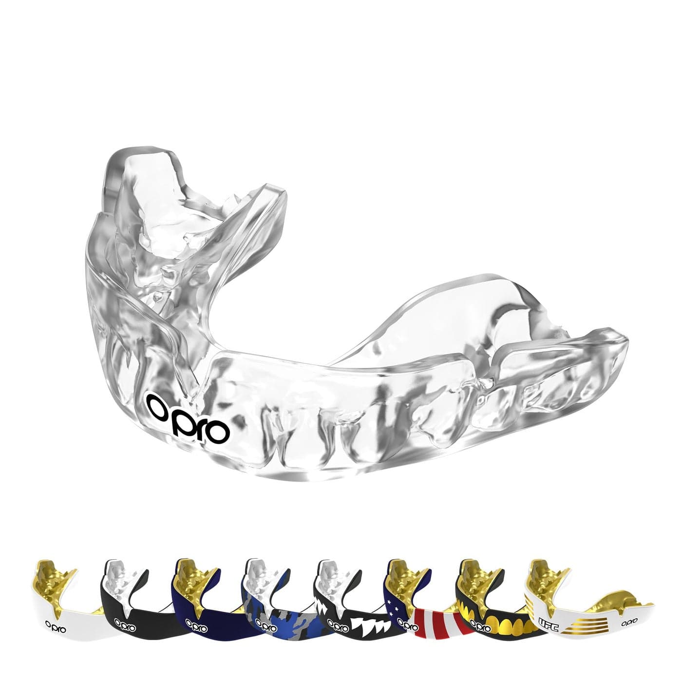 OPRO Instant CustomFit Mouth Guard DentistLevel Comfort Protection Fit Moldable Mouthguard for Football Boxing Rugby MMA BJJ UFC Mouth Piece Includes Mouth Guard Case Clear Adult