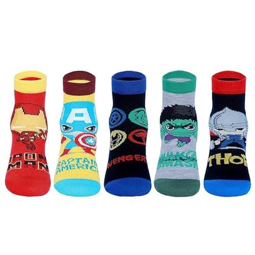 Supersox Ankle Disney Avenger Socks for Kids, Made with Breathable, Anti Odour & Moisture Absorbent Combed Cotton with a Extra Durable Welt, Ideal For All Day Wear (Pack Of 5)