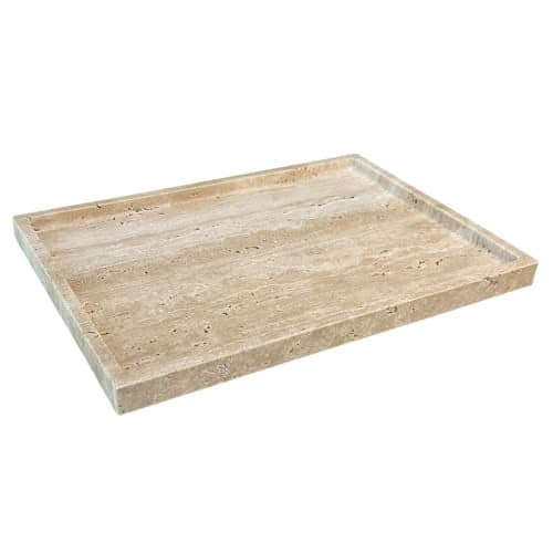 OAIQNUJ Travertine Stone Tray for Coffee Table, 12 x 8 inch Rectangle Marble Vanity Tray for Bathroom Countertop, Decorative Dish for Perfume Jewelry (Beige Travertine)