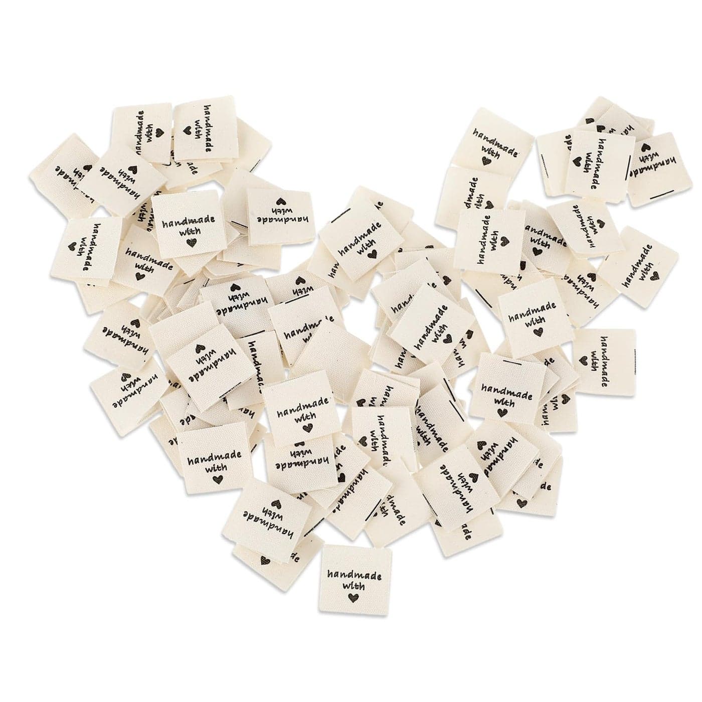Jeffdad 100 Pcs Sewing Labels for Handmade Items Handmade with Love Labels Embossed Tags Sew on Clothing Fabric Labels for DIY Crafts Knitting Crocheting Sewing Off White
