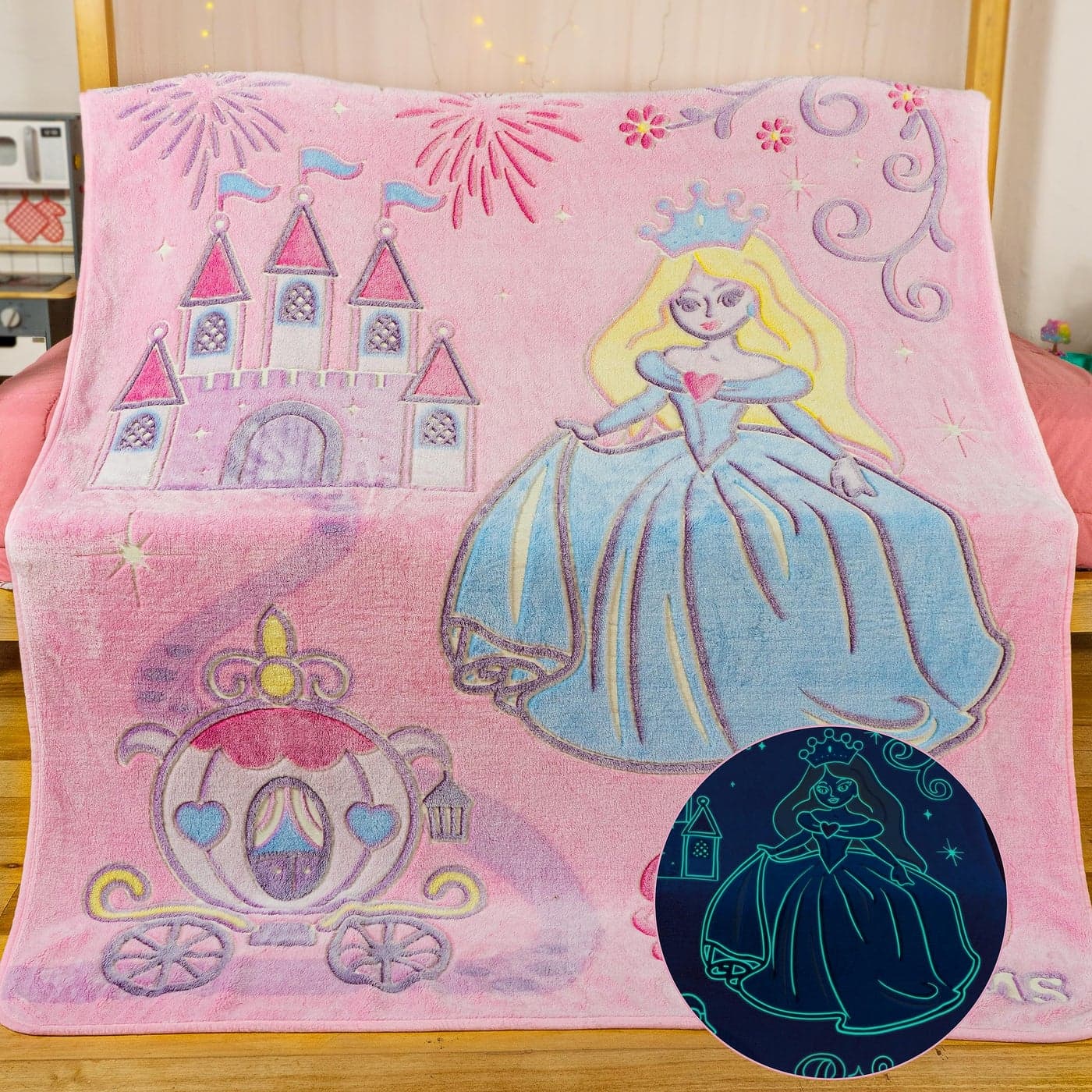 Snooze Bliss Glow in The Dark Princess Blanket Fun Birthday Gift for Kids Who Love Toys Dresses for Girls Cute Toddler Blanket Throw for Princess Bedding and Room Decor