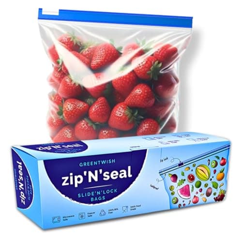 GREENTWISH Zip 'N' Seal Slider Zip Lock Bags, Food Vegetable Fridge Storage Bag, Freezer/Microwave Safe, BPA Free Reusable LDPE Transparent Zipper Bag | Size: 9 x 10 Inch (Medium) | Pack of 15 Bags