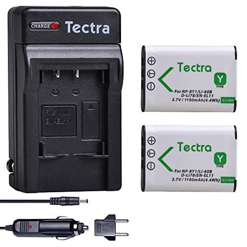 Tectra 2-Pack Battery and Charger Kit for NP-BY1 EN-EL11 LI-60B D-Li78 Compatible with Nikon Coolpix S550 S560 Sony Action Cam Mini HDR-AZ1VR AZ1 AZ1V AZ1VR Olympus FE-370