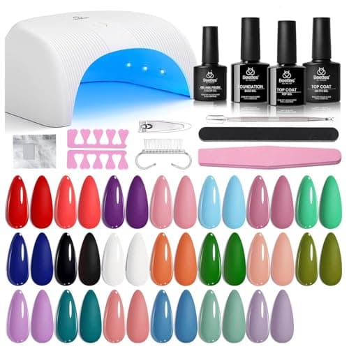 Beetles Gel Nail Polish Kit with U V Light -54 Pcs Gel Nail Kit Four Seasons Glow 32 Colors Set with Base Matte & Glossy Top Coat Soak Off Home Salon Nails DIY Manicure Gifts for Women