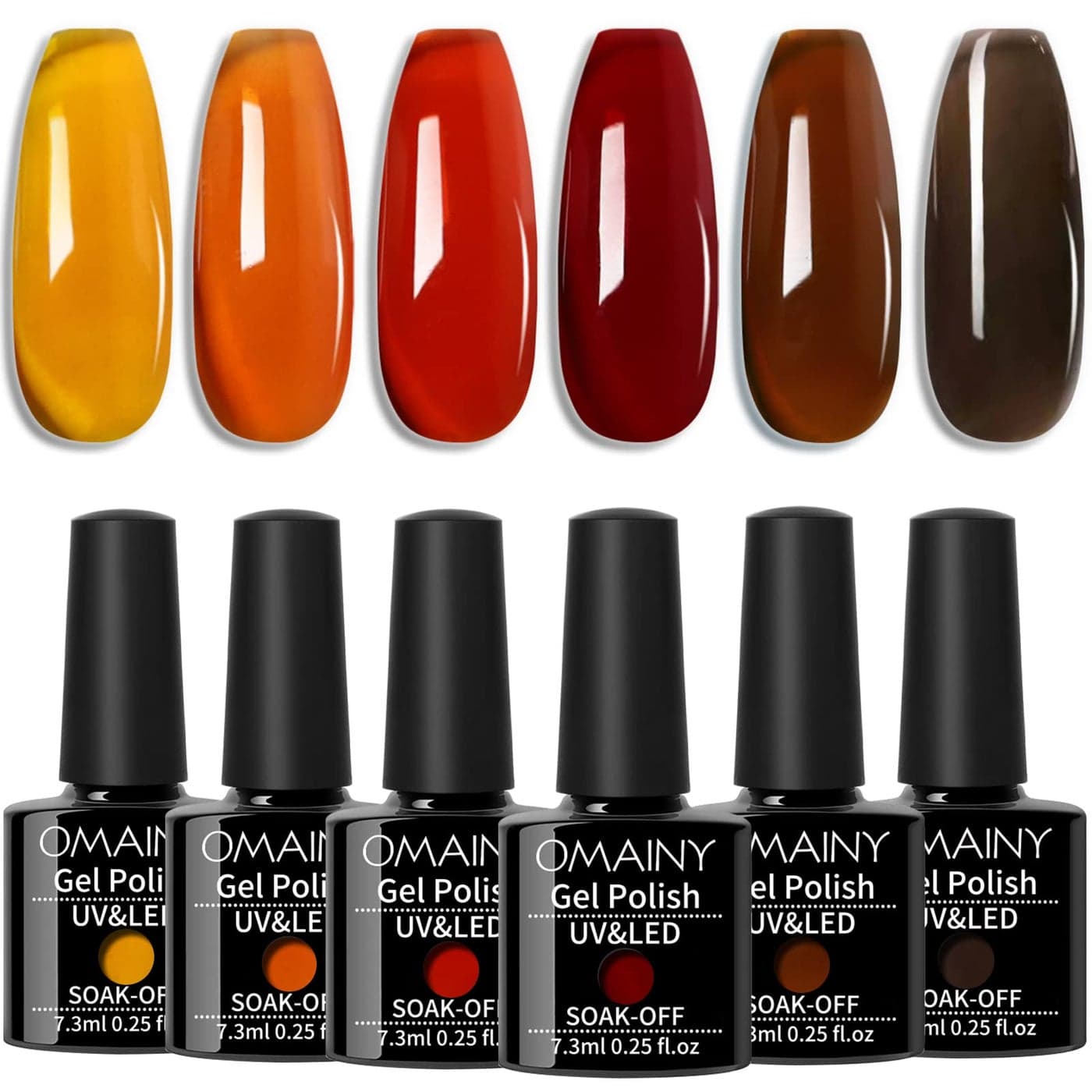 Omainy Jelly Gel Nail Polish Set Brown Translucent Crystal Clear Sheer Fall Colors Soak Off UV LED Nail Art CS6001