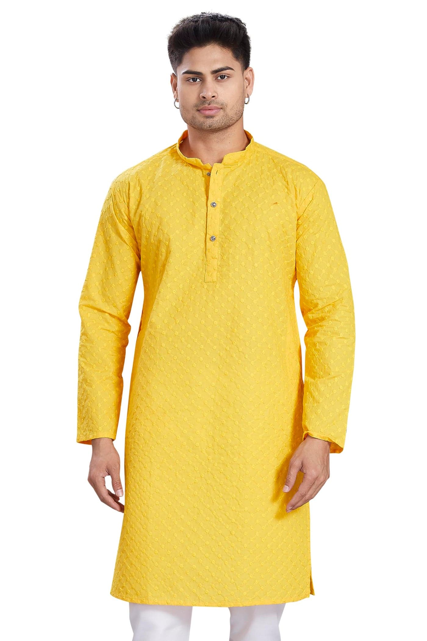 DIVISIVE Men's Thread Embroidered Cotton Only Slim Fit Kurta (DKRT638_4XL_Yellow)