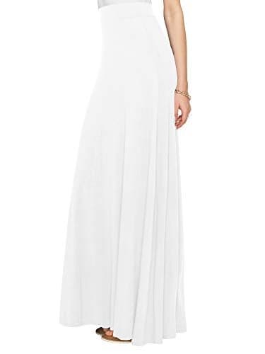 Lock and Love LL WB1434 Womens Solid Maxi Skirt with Elastic Waist Band L White
